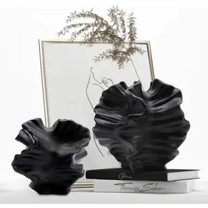 Ceramic Vase - Set of 2 for Home Decor,Black Flower Shape Pampas Vases Minimalist Nordic Boho Style for Modern Farmhouse Decor, Living Room、 Kitchen、Mantle、Bedroom、Dining Table、Office