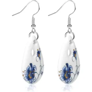 Ceramic  Blue and White Porcelain Earrings Simple Antique Earrings-Elegant and Timeless  Works