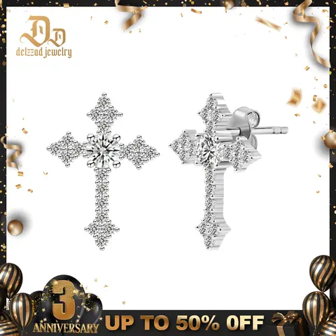 Delzzad S925 Cross Prong Stud Earrings Lab-Created Moissanite Stud Earring Moissanite Jewelry Perfect Birthday Mother’s Day Christmas Gift for Men Women Wedding Set