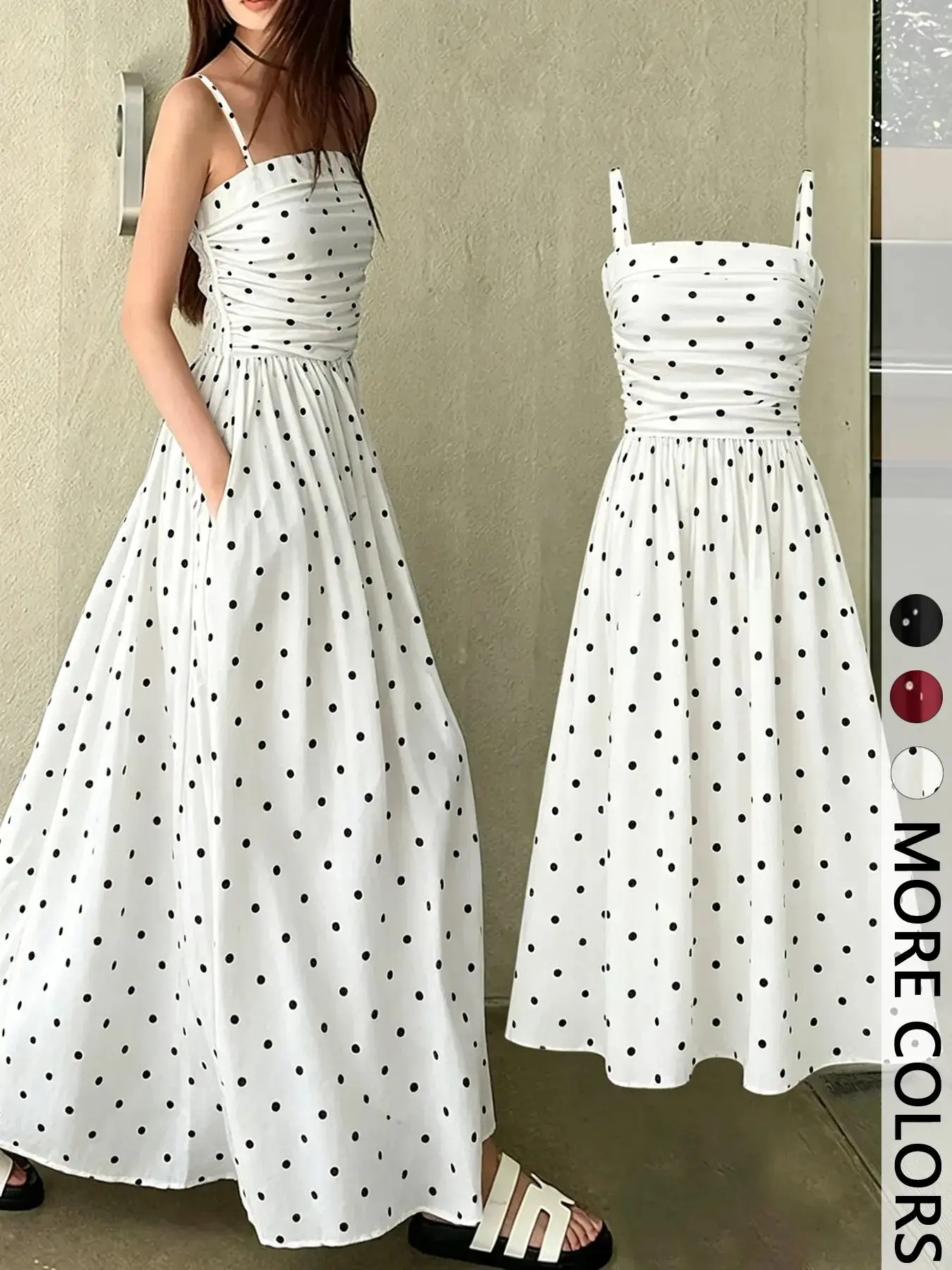 Women's Holiday Polka Dot Thin Strap Casual Beach Vacation Dress, Summer Slim-Fitting Dress, Perfect for Relaxing at the Shore