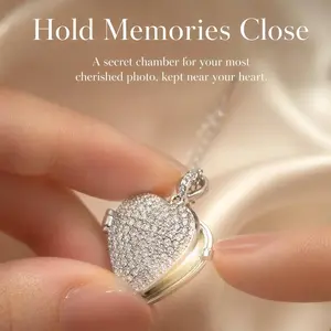 Iced Out Heart Locket Necklace - Openable Photo Memory Pendant