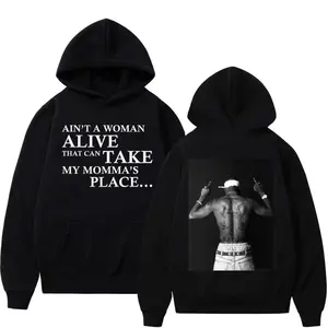 Tupac Double Sided Print Hoodie Men Women Vintage Casual Fleece Sweatshirts High Street Fashion Rapper Graphic Tees for Teens Loose Oversized T-shirt for Home School Office Daily Wear