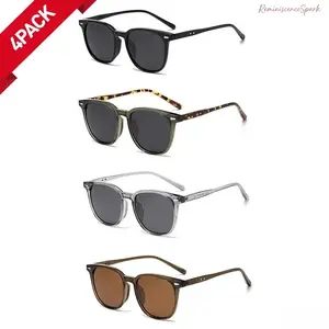 4-Pack Ultra-Light Square Sunglasses for Women & Men | Trendy Natural Color Collection | UV400 Protection & All-Day Comfort | Face-Flattering Fashion Shades Perfect for Daily Outings, Travel, Beach & Outdoor Activities