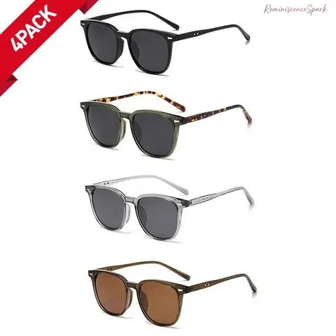 4-Pack Ultra-Light Square Sunglasses for Women & Men | Trendy Natural Color Collection | UV400 Protection & All-Day Comfort | Face-Flattering Fashion Shades Perfect for Daily Outings, Travel, Beach & Outdoor Activities