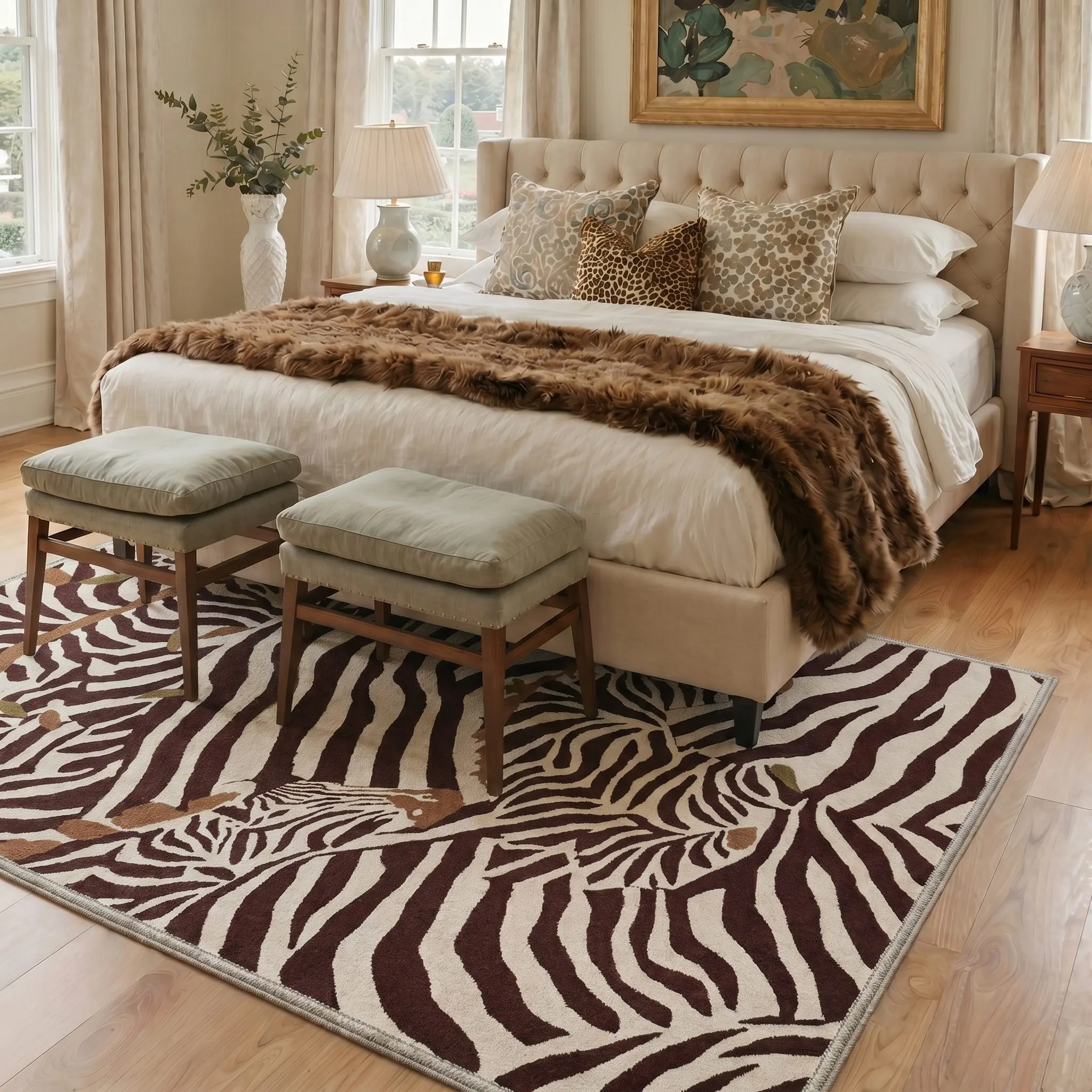 【Back To School】GENIMO Non Slip Area Rug Machine Washable Soft Floor Carpet Pet Friendly Home Rug for Bedroom Living Room Kitchen Hallway Kitchen Decor,ARN5771-ONYX BLOOM