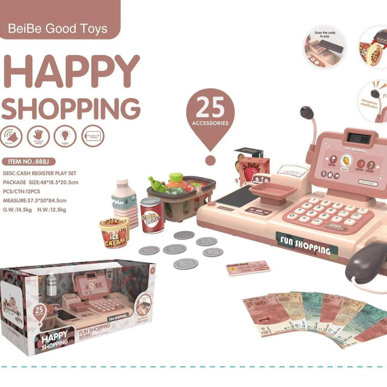 TheSevenStar Pretend Play Cashier Register Toys For Kids CalculatorPlay , Cash,And Fruits Modesbest gift For festival