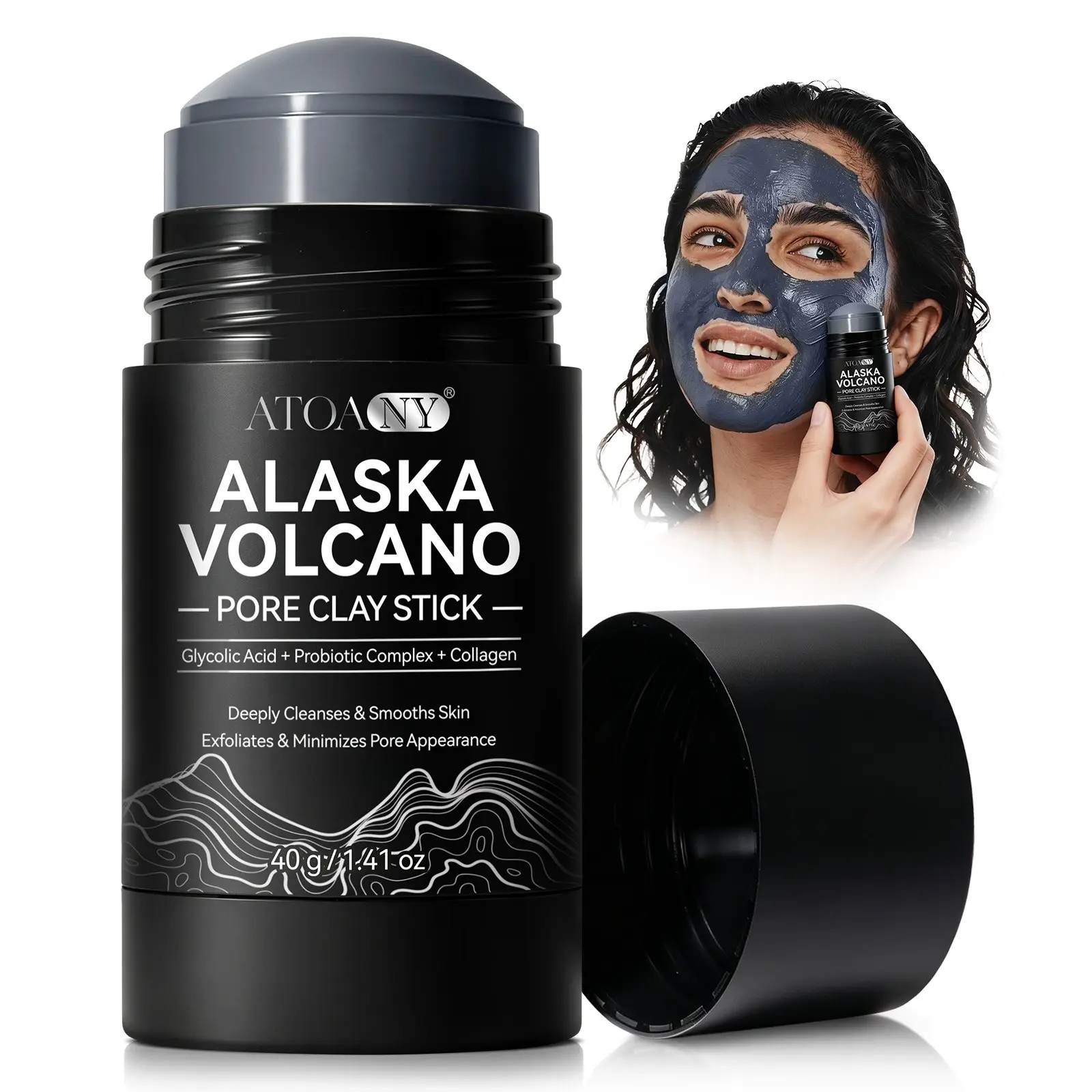 AT0ANY Alaska Volcanic Mud Mask Stick, Beauty Face Mask infused with activated charcoal to absorb impurities and excess oil. This deep-cleansing mud mask leaves skin clean and refreshed without tightness.