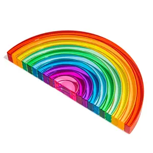 Maison Rue Large Acrylic Rainbow Stacking Toy Montessori Inspired 10 Translucent Arches Non Toxic Safe for Toddlers Kids Modern Home Decor