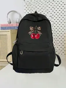 Cartoon Leopard Print Bow Cherry Backpack for Girls, Large Capacity Laptop Bag, Casual School Backpack, Unisex Teen Backpack, Travel Gift