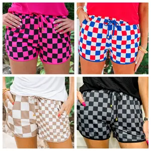 Znacicc Women's Checkered Drawstring Elastic Waist Casual Shorts  Comfortable Everyday Wear- Chic, Bottom