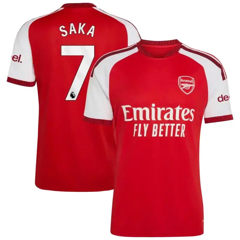 New Unisex Soccer/Football Champions Language Arsenal Club Saka 7 Premier League 2026/27 Home Replica Jersey - Red Full Logo