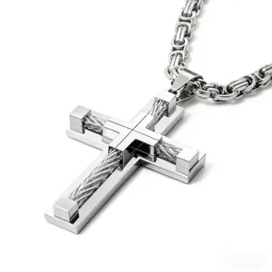 Bold Stainless Steel Cross Pendant Necklace Geometric Titanium Steel Men's Chain Sleek Tough Perfect for Everyday Edgy OOTD Valentine's Day Christmas Gift