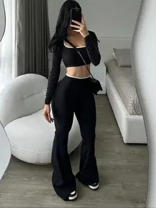 Sexy Low-Waist Stretchable See-Through Crop Top, Flared Hem Design for Slimming Effect, Comfortable Women's Fashion Top, Womenswear
