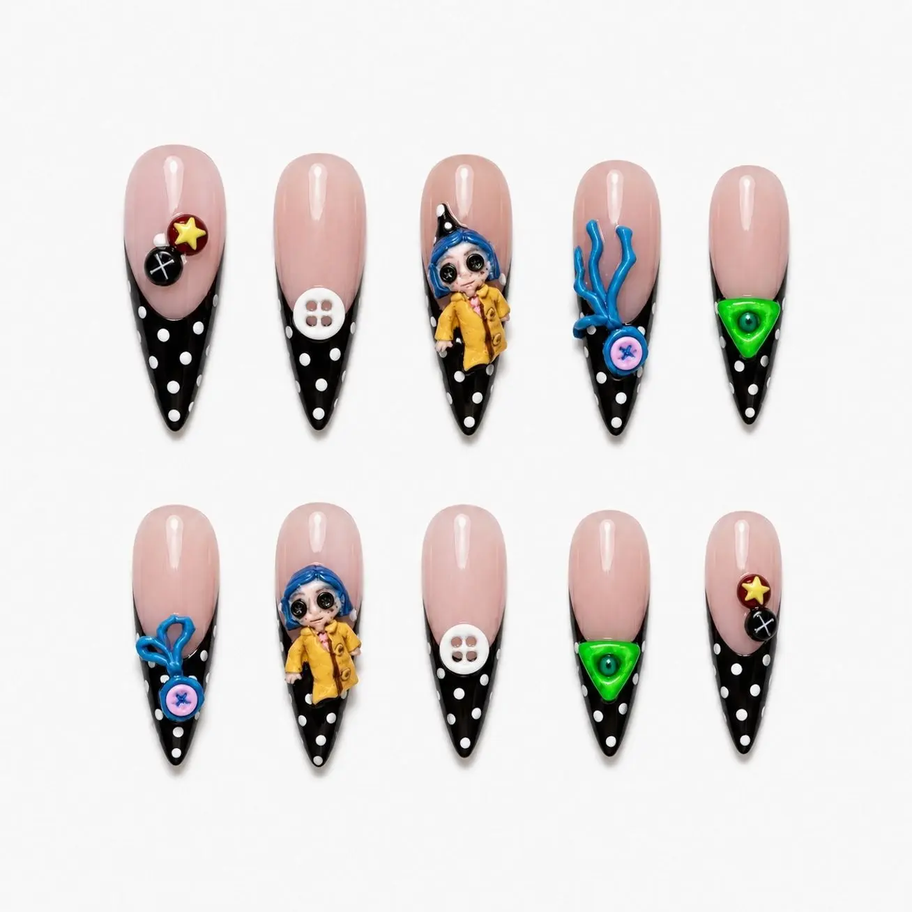 Halloween Coraline Inspired Press On Nails| Spooky Nails Trendy 2026