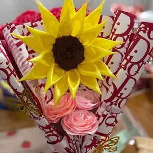 Sunflower Bouquet with Pink Roses and Gold Accents for Special Occasions