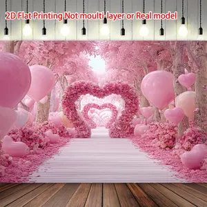 2D Flat, 1pc Romantic Heart-Shaped Backdrop with Pink Petal Path - 2D Flat Valentine's Wedding Decoration, No Power Required, Lightweight Suitable for Birthdays, First Communions, Spring & Summer Parties, Room & Decor, 2D Flat