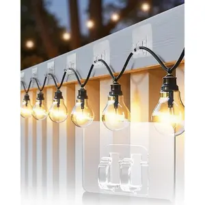 100Pcs Hooks for Outdoor String Lights Clips, Heavy Duty Light Hook with Adhesive Strips Outside Clear Cable Clips Cord Holders for Hanging Christmas Lighting Outdoors Sticky Clip