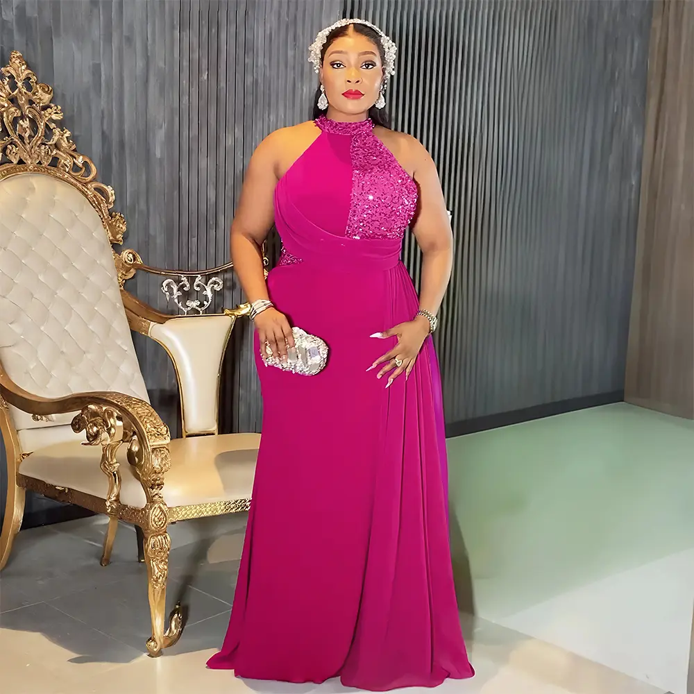 Plus Size Formal Maxi Dress for Women, Modest Sleeveless African Dashiki Gown with Sequins for a Formal Wedding or Muslim Events, Formal Wear, Modest Fashion