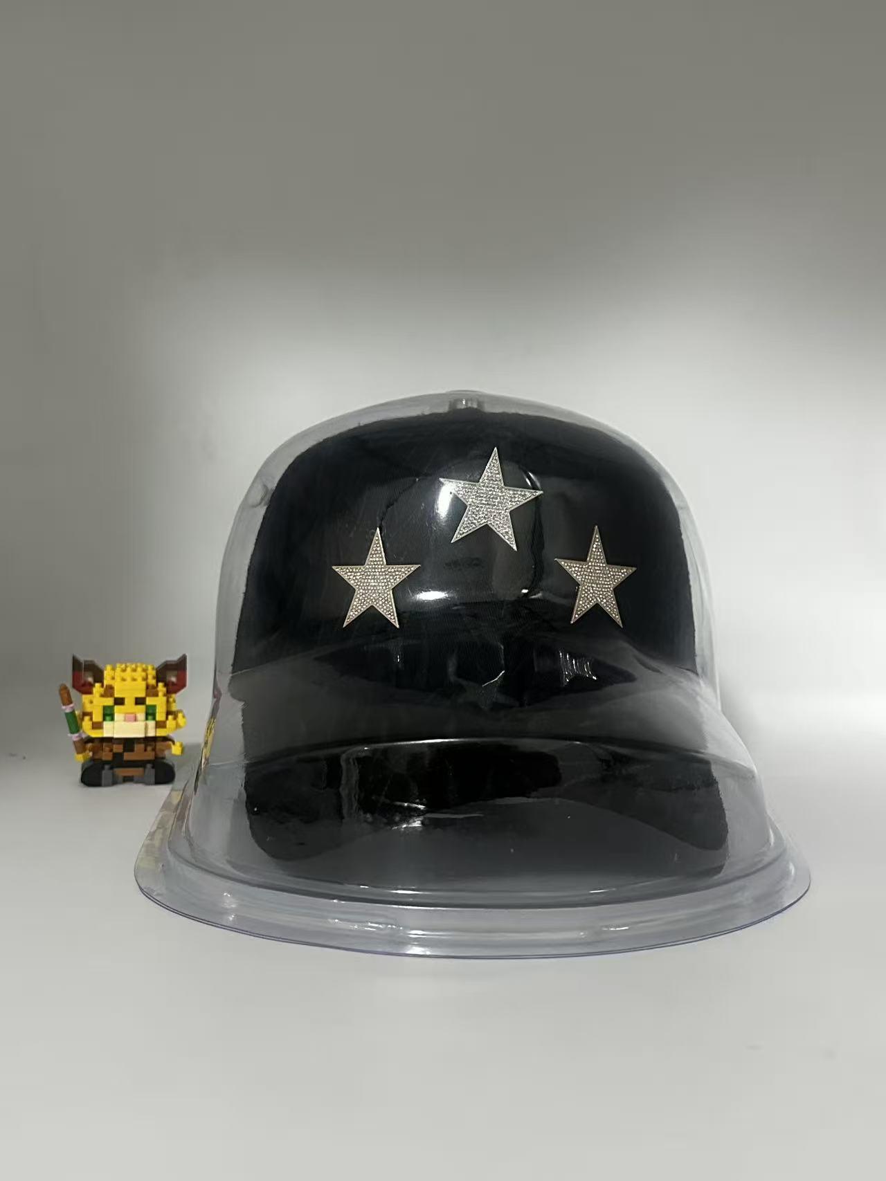 Rhinestone 3 Star Streetwear Snapback Hat - Black Textured Embroidered Hip Hop Baseball Cap, Unisex Adjustable Urban Street Style Headwear