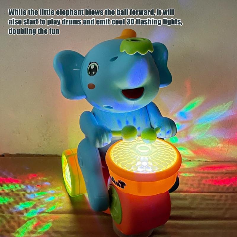 Electric Elephant Crawling Music Toy with Blowing Ball Function, Spinner Drumming Toy with Lightfun Music Toy for babies Gifts for Kids 6-12 Month (1 Count, Color random)