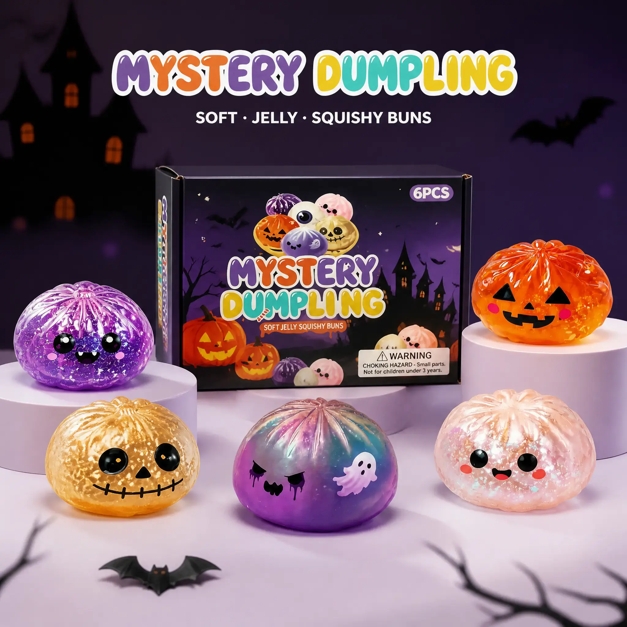 Cute Halloween scary ghost Maruko squeeze toy set, portable stress-relief hand squeeze toys, perfect Halloween party treat bag fillers and holiday gifts