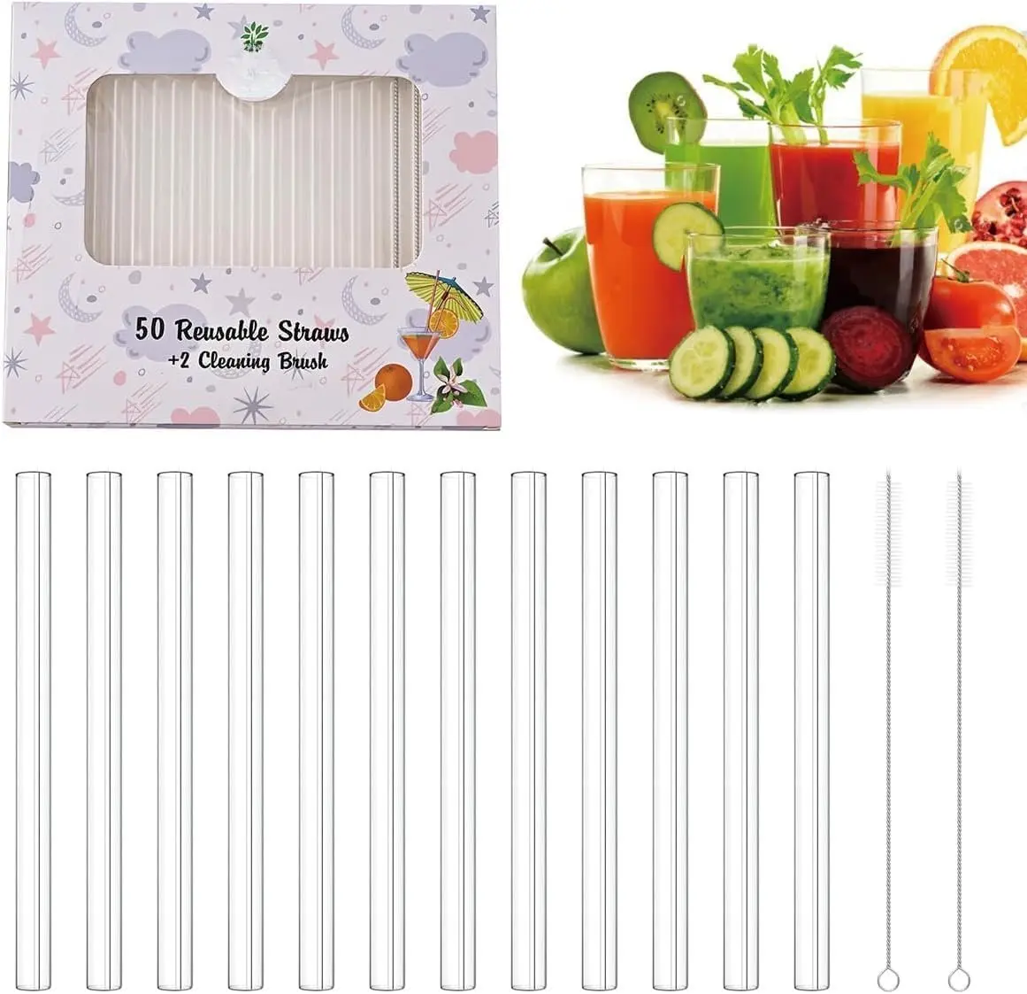 Sturdy Plastic Straws Short Stir Sticks  Drinking Straws with 2 Straw Cleaners for  cup/coffee/Juice/ tumblers,  Dishwasher safe. (Clear)