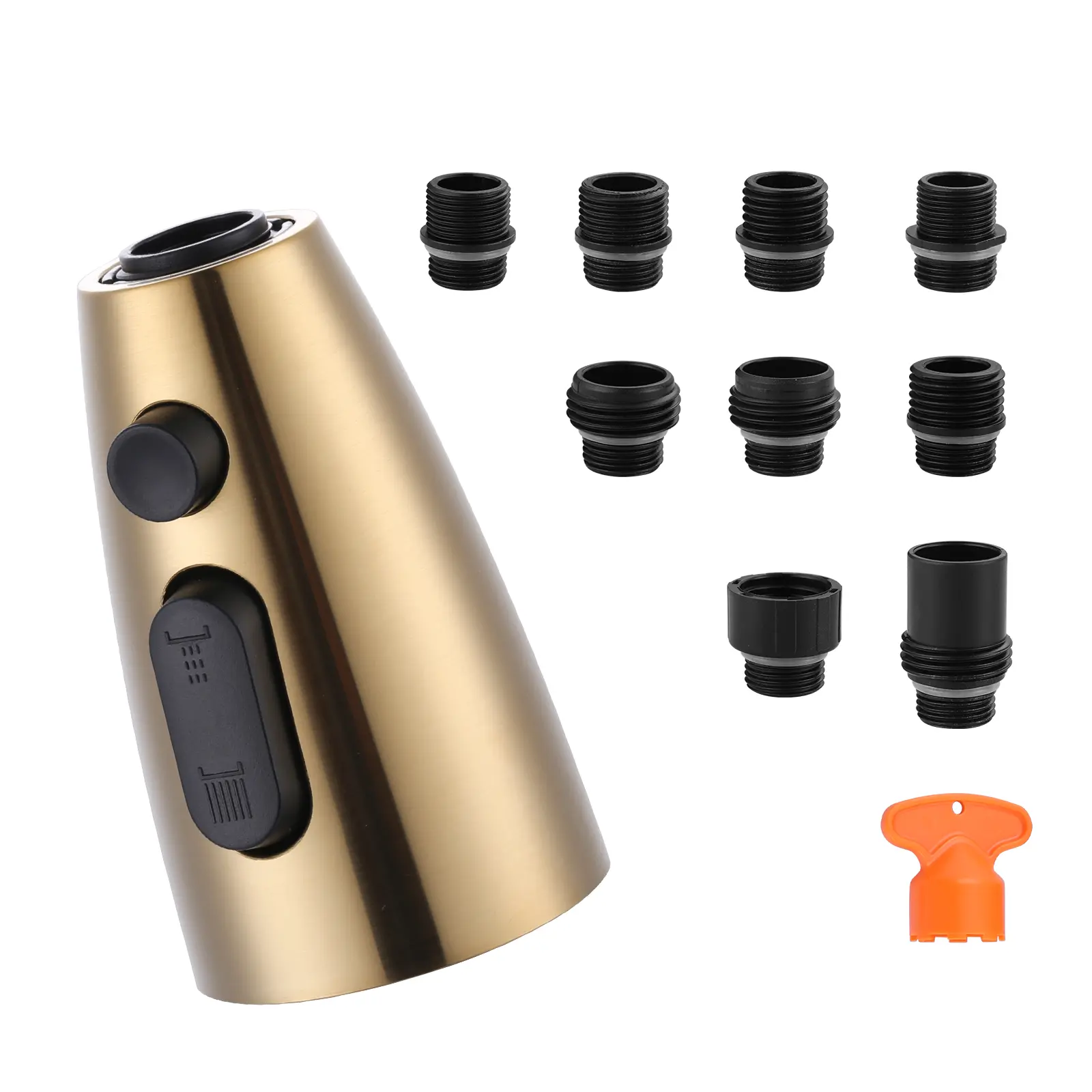 WOWOW 3-Function Pull-Out Kitchen Faucet Head Replacement with Faucet Aerator, 9 Adapters, Easy Clean & Install, Compatible with Delta & Hansgrohe, for Traditional Glam Sinks, Pull-Out Spray Feature