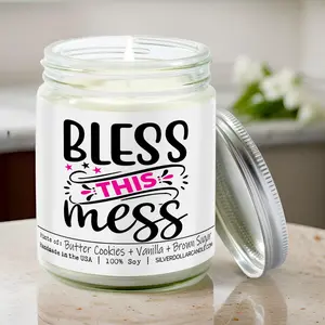 'Bless This Mess' New Home Candle - Sugar Cookie Scented Candle | Sweet Butter, Vanilla, Sugar | 9oz Soy Wax | Hand-Poured, Eco-Friendly