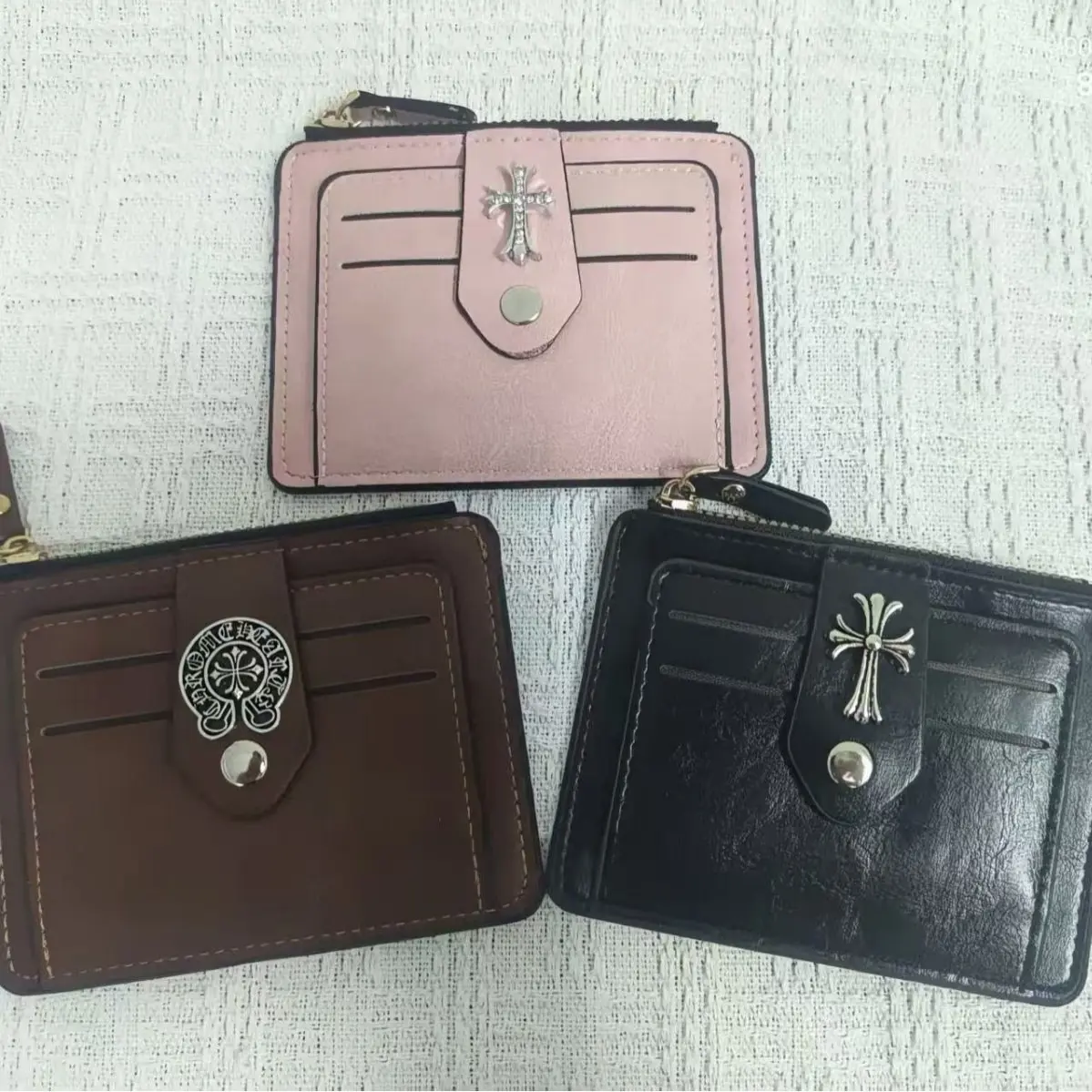 Unisex Gothic Cross PU Leather Snap-Button Wallet, Multi-Slot Zipper Holder for Driver License, Bank Cards