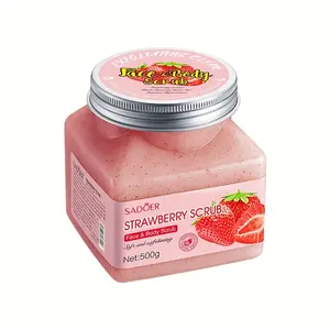 SADOER Strawberry Body Scrub - Fruity Gel Texture with Plant-Based Particles Leaves Skin Soft & Smooth 500g Gentle Exfoliating Cosmetic