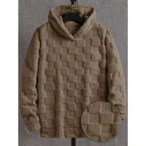 Thick men's autumn/winter hooded sweatshirt with added wool, double-sided wool/coral wool warm jacket, long sleeved top, suitable for daily wear, cycling, travel, outdoor hiking and other activities