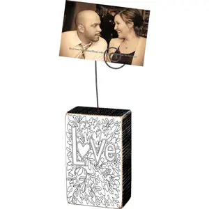 Primitives Love You Photo Block - Black Base with "Love" Design - Secure Photo Holder - Elegant Keepsake for Personal or Gift Use Decoration Heart