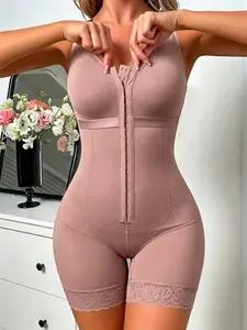 1 Count Women's Solid Color Front Button Closure Bodysuit with Bra, Tummy Control Clothes, Sleeveless Shapewear Jumpsuit, Adjustable Fit Body Shaperwear, Colombian Shapewear, High Waisted Shapewear, Suitable for Daily, Sport