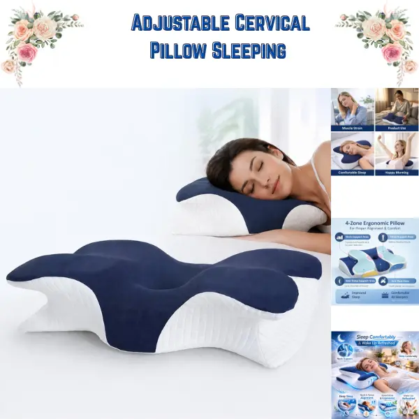 Orthopedic Cervical Pillow for Neck Support | Adjustable Memory Foam Pillow for Side Back & Stomach Sleepers | Cooling Ergonomic Contour Pillow for Pain Relief, Shoulder & Spine Alignment