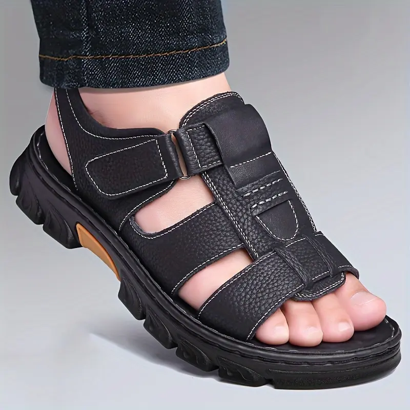 Brand Bdhjydb [Versatile Fisherman Sandals] Genuine Leather Men's Versatile Fisherman Sandals |   Breathable Cutout Design, Adjustable Straps for Secure Comfort - Ideal for Summer Travel, Fishing, and Outdoor Activities
