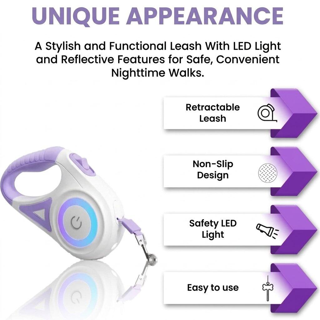 Pawzseek  LED Retractable Dog Leash for Night Walking,Walking Your Dog at Night Feels Different With This,This Glowing Dog Leash Is a Game Changer