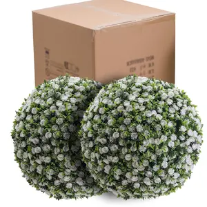 Realistic Artificial Boxwood Topiary Balls Set of 2 – UV Resistant Faux Greenery with Hanging Chains & Zip Ties – Low Maintenance Home, Garden, Patio, Wedding Decor – Multiple Colors