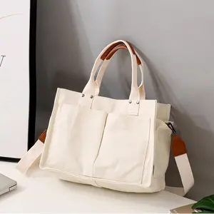 Canvas Tote Bag Women, Large Capacity Canvas Bag with Handle -Mommy Bag, Large Capacity Messenger Bag Durable Multi Pocket Shoulder Bag Wear Resistant Tote, Canvas small tote trendy versatile work tote bag