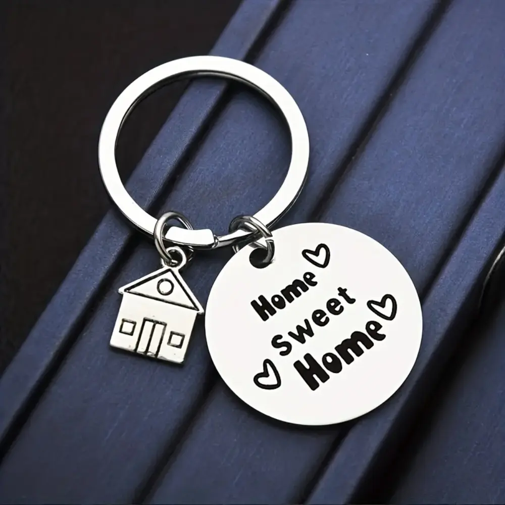 2pcs Stainless Steel "Home Sweet Home" Keychain with House Charm - Engraved Gift for Family Members To Remind Them To Go Home Early - Perfect for Housewarming, Mother Day, Father Day, or Back-to-School Season, Keychain Accessory Heartfelt Design
