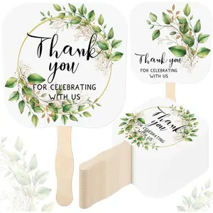 50 Pcs Weeding Fans for Guest Weeding Paper Fan Hand Bulk Thank You for Celebrating with Us Bride Bridesmaid Favors Guest Gift for Bridal Wedding Baby Shower Party Decoration (Green Leaf)