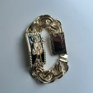 Santa Muerte Chino Cuban Link Greek Esclava with Decorative Elements and Unique Design