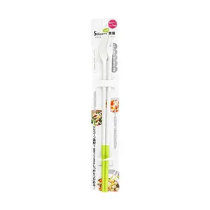 ECHO Japan 11.75" Extra Long Cooking Chopsticks, Heat-Resistant Stir-Fry & Hot Pot Utensils, Dual-Purpose Spoon & Fork Function, Random Red/Green