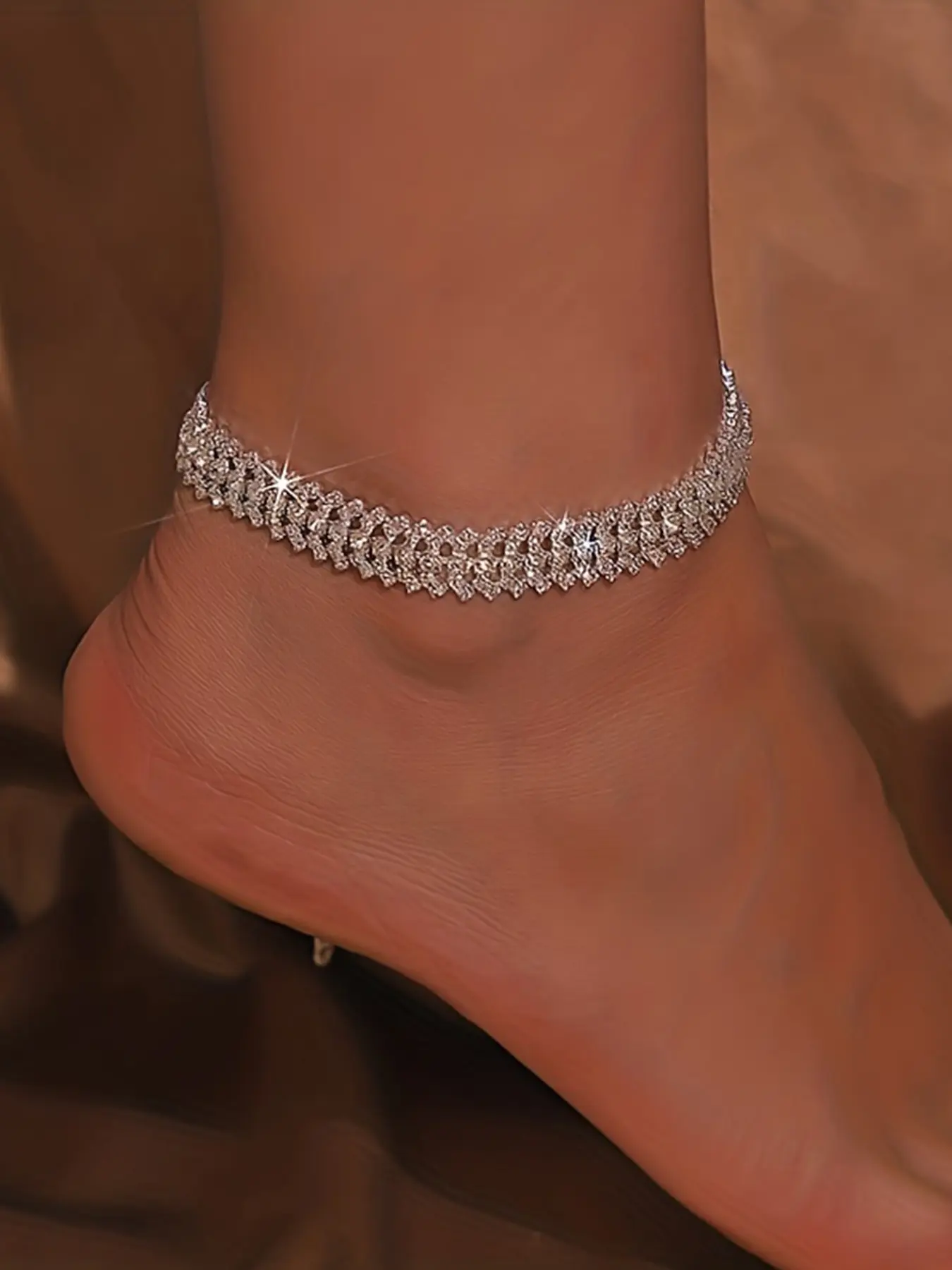 Fashion Trendy Jewelry Luxury Sparkling Rhinestone Waterfall Anklet for Women, Perfect Date Accessory, Elegant Foot Chain