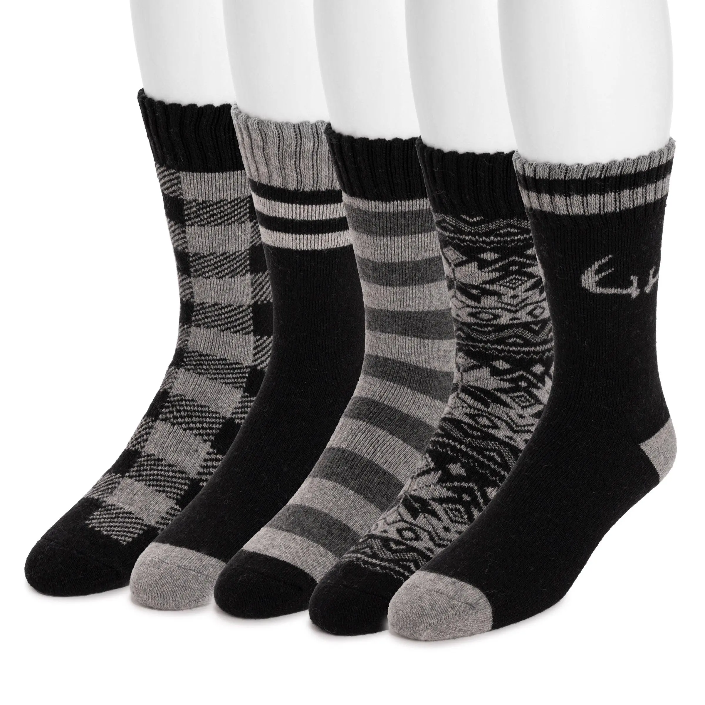 Men's Wool Blend Socks, 5-Pair Assorted Cozy Knit Calf High Pack, Ultra Soft with Faux Fur Lining for Extra Warmth, Sock Set, Machine Washable, One Size (Fits Shoes Sizes 9-13)
