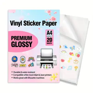 A4 Size 20 Sheets 8.3x11.7 Inch Premium Printable Polyester Film Sticker Paper, Smooth Surface, Quick Drying, Vibrant Colors, Inkjet Printer