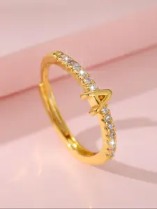 Fashion A-Z 26 Letter Ring Adjustable Design Letter Ring Men's Women's Promise Ring Cubic Copper Zircon Ring Women's Wedding Jewelry Gift