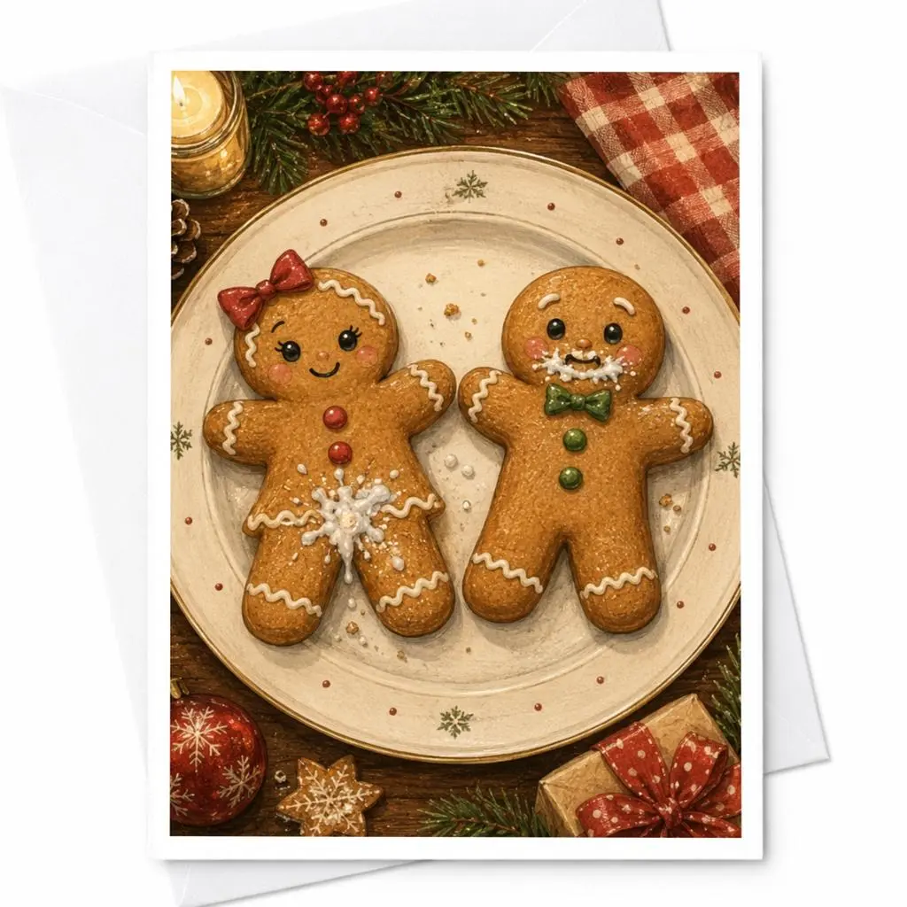 Gingerbread Couple Christmas Card Cute Holiday Greeting Card For Family Festive Seasonal Card For Friends Sweet Winter Card C5525