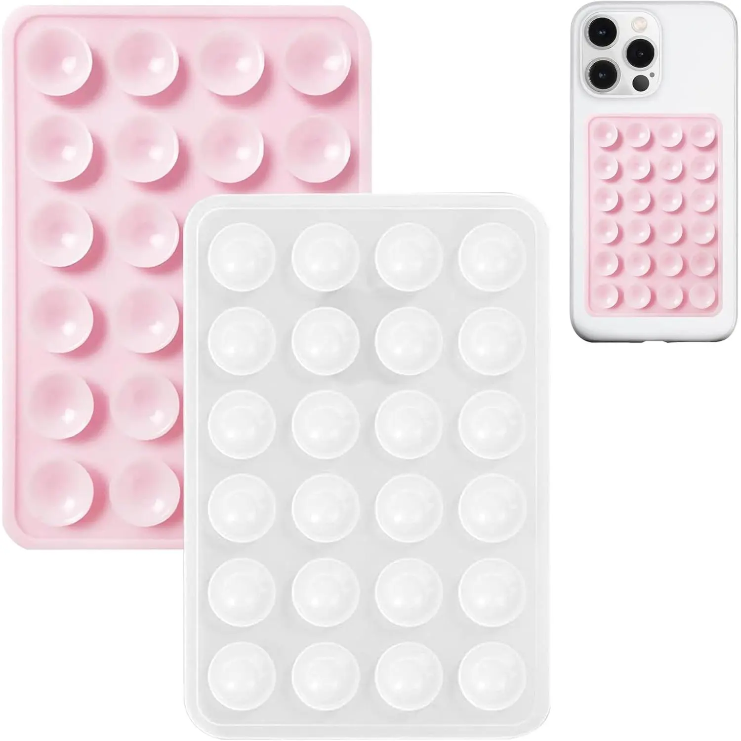 2 Pack  Suction Phone Case Mount, Non Slip Sticky Phone Grip for Cellphone, Silicon Adhesive Suction Cup Phone Mount,  Grip Holder for Selfies & Videos (LightPink&Translucent)
