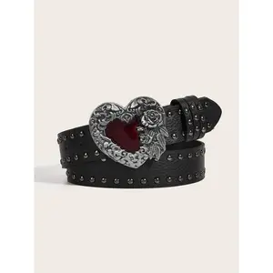 Punk Style Heart-Shaped Design PU Buckle Belt Fashion Y2K Belt Unisex Trendy Versatile Exquisite Belt Birthday Gift