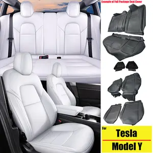 Custom 5-Seat Faux Leather Full Coverage Car Seat Covers, All-Inclusive Front & Rear Replacement Cushions, Automotive Interior Cars Accessories for Tesla Model Y 2020-2022 (Black, White)